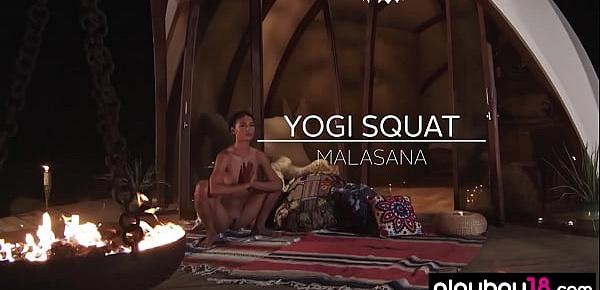 Flexible MILF yoga instructors Daniella Smith nude workout at night outdoor
